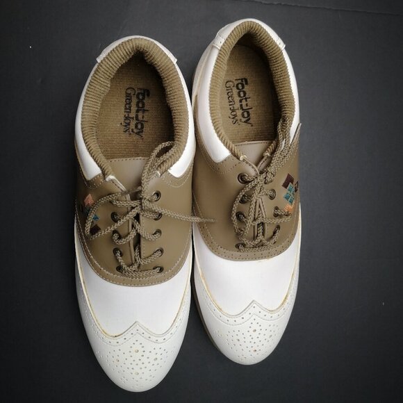 Foot-Joy Green-Joy Ladies White & Taupe Faux Leather Golf Shoes - Picture 3 of 7